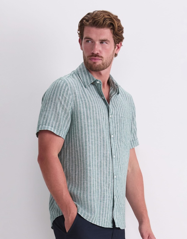 Sportscraft - Linen Short Sleeve Stripe Shirt