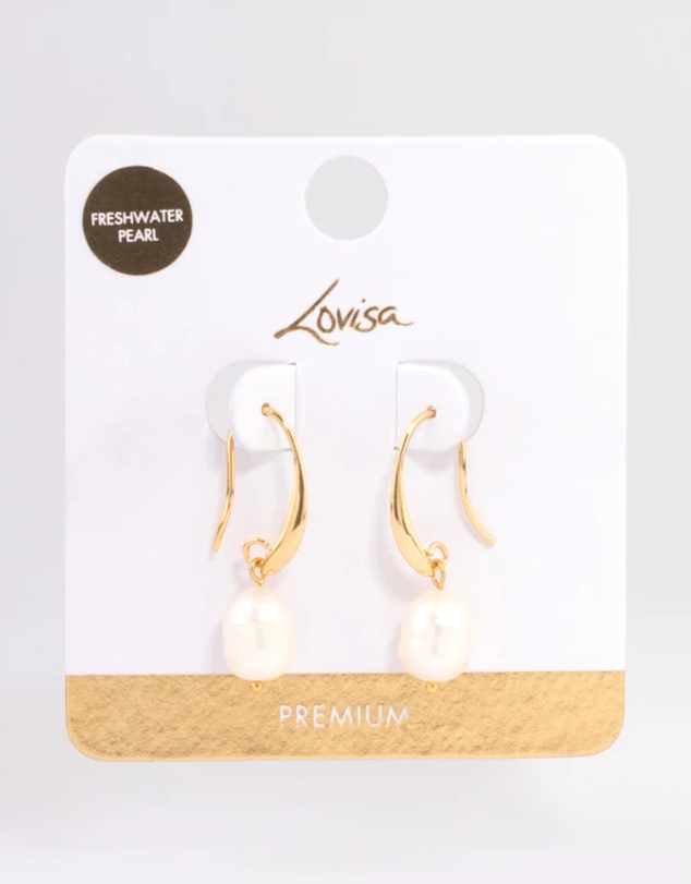 Lovisa - Gold Plated Freshwater Pearl Medium Hook Drop Earrings