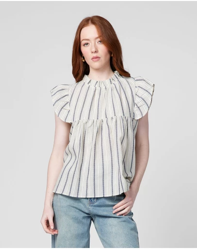 MVN - Printed Ruffle Sleeve Top