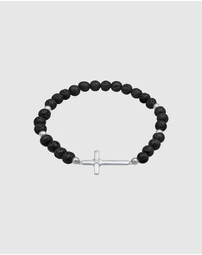 Kuzzoi - ICONIC EXCLUSIVE - Lava Stone Bracelet with Cross in 925 Sterling Silver