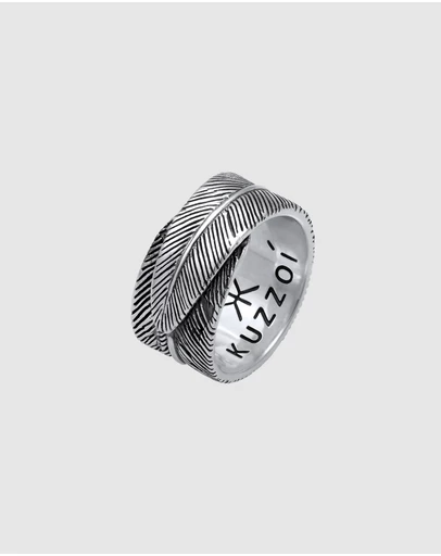 Kuzzoi - ICONIC EXCLUSIVE - Feather Band Ring in Oxidised 925 Sterling Silver