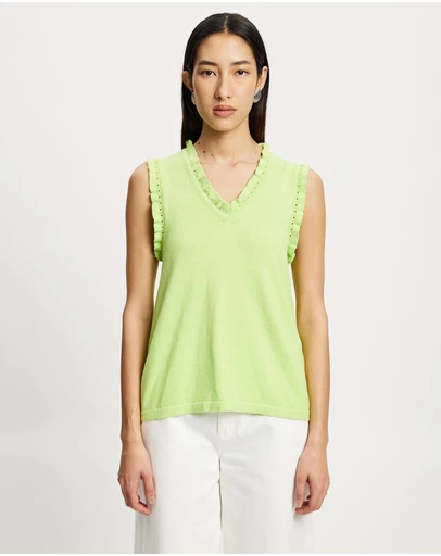 Lindsay Nicholas New York - Frill V-Neck Shell Top