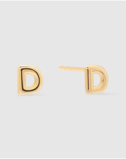 Wanderlust + Co - Alphabet Bubble Gold Stud Earrings - Letter D