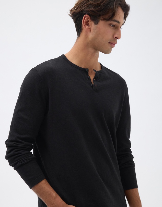 AERE - Linen Blend Long Sleeve Henley