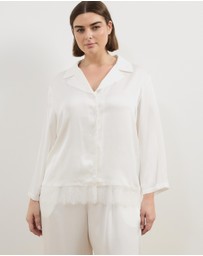 Atmos&Here Curvy - Pearl Lace Trim LS Satin Pyjama Set