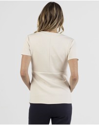 Angel Maternity - Sabine Soft Ponte Maternity V-Neck Work Top in Beige