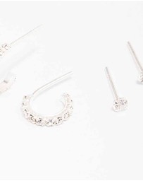 Lovisa - Sterling Silver Cubic Zirconia Stud & Hoop Earring Pack