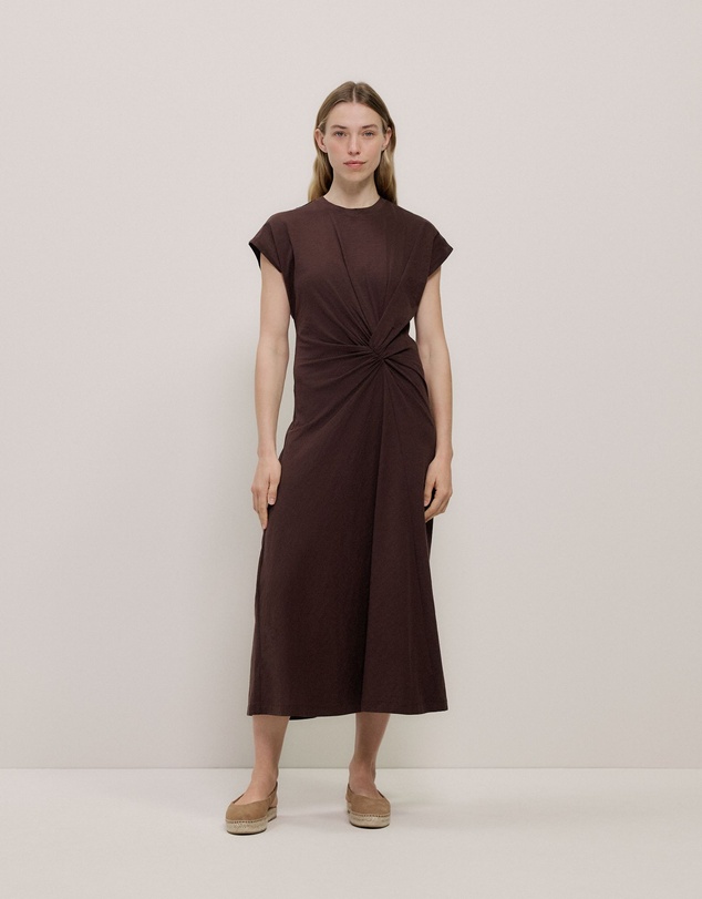 Trenery - Cotton Jersey Twist Dress in Coffee