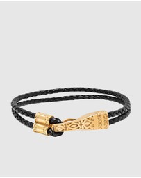 Nialaya Jewellery - Black Leather Bracelet with Gold Clasp
