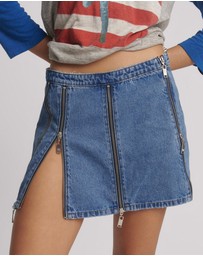 ONE TEASPOON - Zip Mid Waist Micro Mini Denim Skirt - Blue Estate