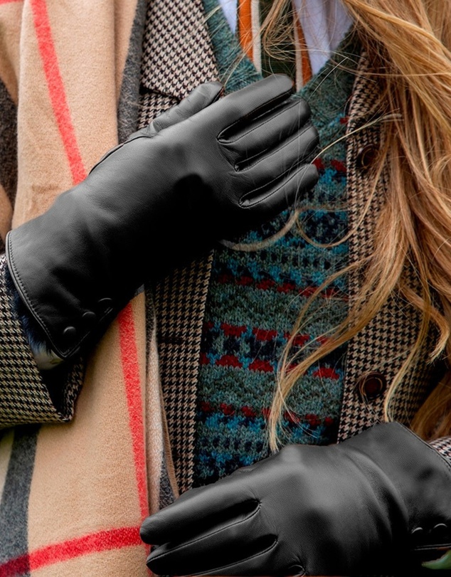 DENTS - Sophie Leather Gloves with Fur Cuffs Wool Lined