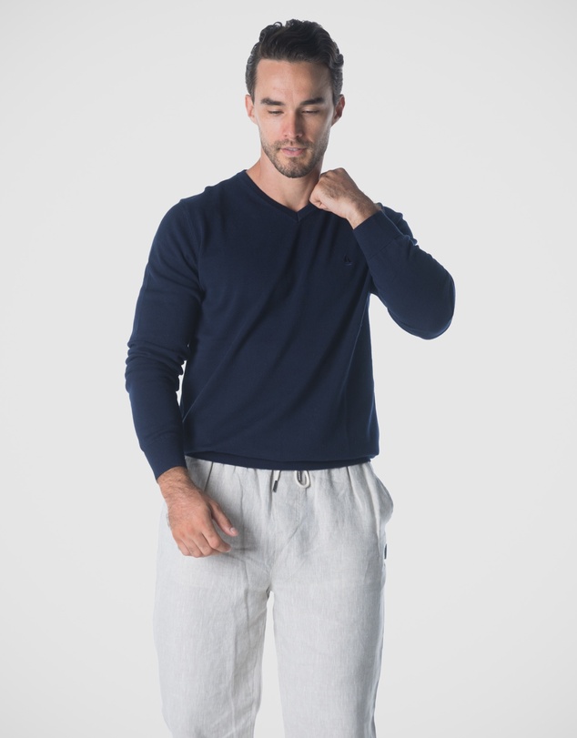 Coast Clothing - V-Neck Cotton Jumper - Navy