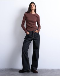 TOPSHOP - Rib Long Sleeve Curved Hem Top