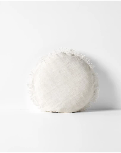 Aura Home - Vintage Linen Fringe Small Round Cushion