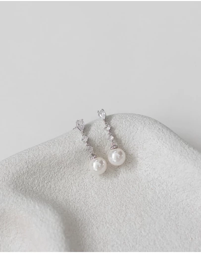 The White Collection - Beatrice - Classic Silver Pearl Bridal Drop Earrings