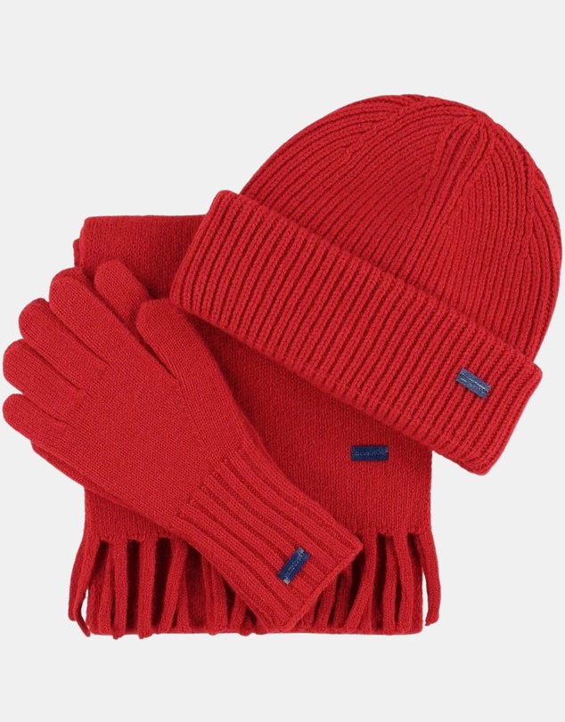 Henry Bucks - HENRY BUCKS Merino Wool Beanie Gloves & Scarf Set RED