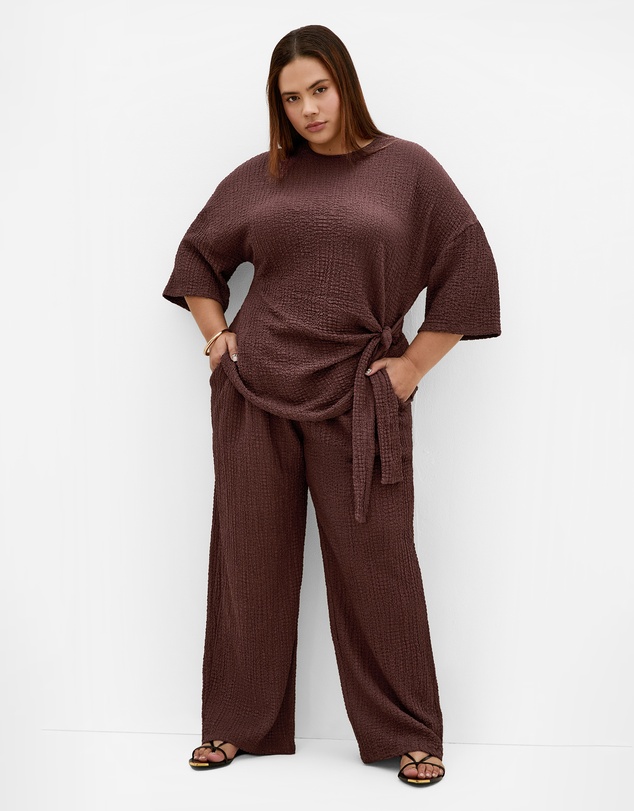 City Chic - Plus size Zoie Elbow Sleeve Side Tie Top - chocolate
