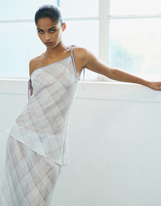 Lover - Venus Sequin Check Asymmetrical Top