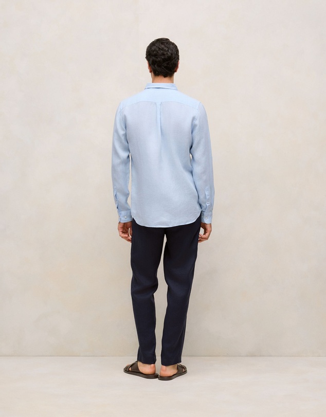 Trenery - Regular Fit Delave Linen Long Sleeve Shirt in Fresh Blue