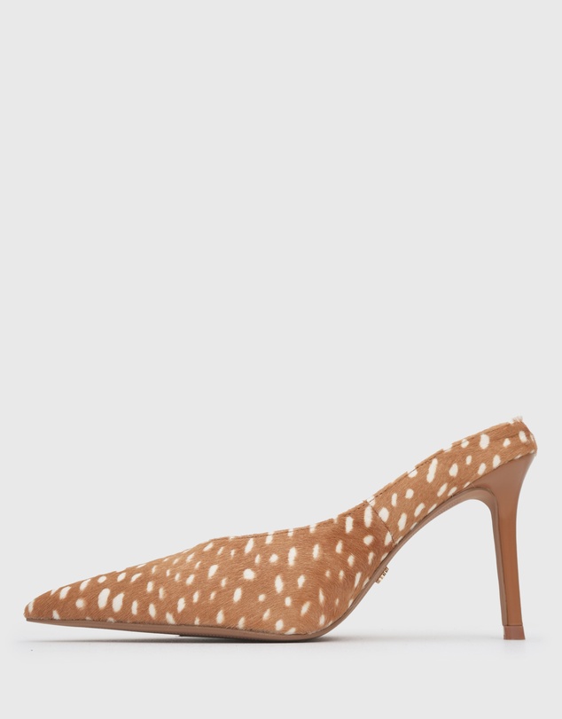 Betts - Matcha Leather Pony Hair High Stiletto Mules
