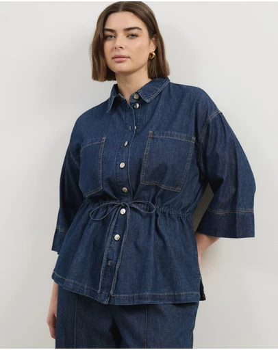 Atmos&Here Curvy - Alma SS Denim Chambray Shirt