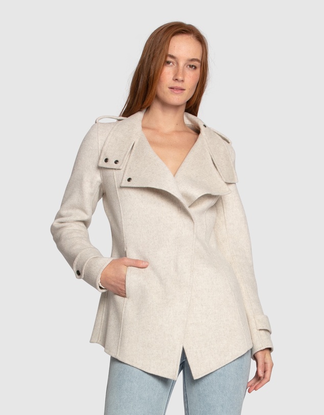 Belle & Bloom - Bad Girl Wool Blend Moto Coat - Oat Marle