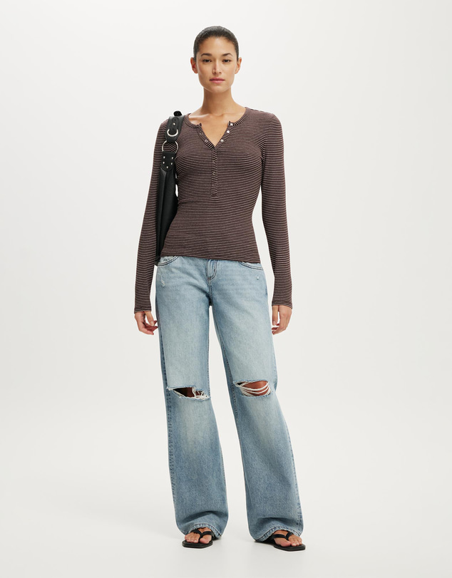 Cotton On - Blake Rib Henley Long Sleeve