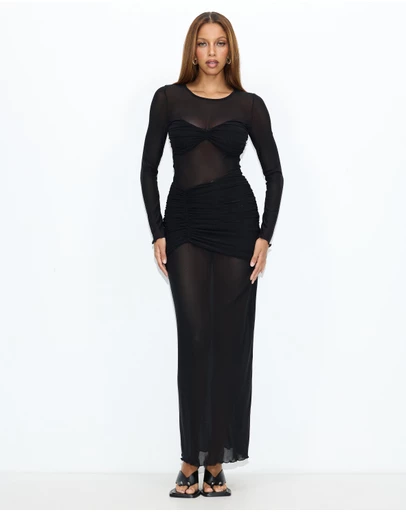 Dazie - Lucia Ruched Mesh Maxi Dress