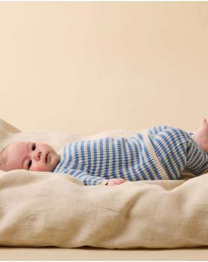 Wilson & Frenchy - Frosted Blue Organic Knitted Stripe Leggings - Babies