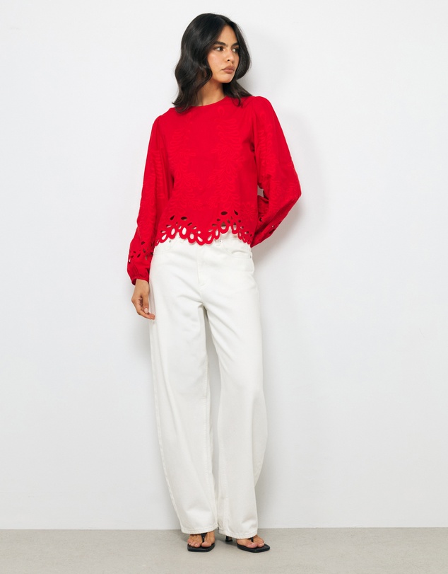 AERE - Embroidered Linen Blend Top