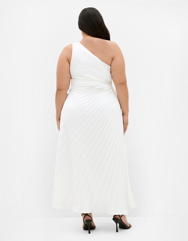 City Chic - Plus size Aliza One Shoulder Pleat Maxi Dress - ivory