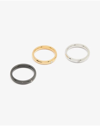 Lovisa - Waterproof Gold Plated Stainless Steel Mixed Metal Rings 3-Pack