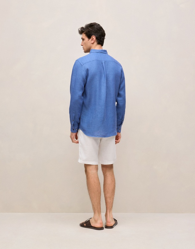 Trenery - Regular Fit Delave Linen Long Sleeve Shirt in Mineral Blue
