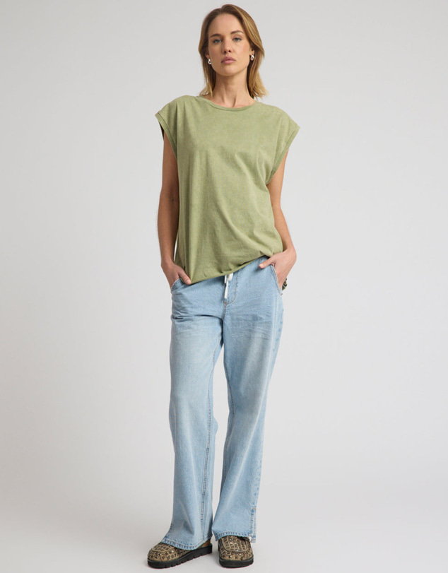 ONE TEASPOON - Roadhouse Mid Waist Wide Leg Drawstring Denim Jean - Riviera Blue