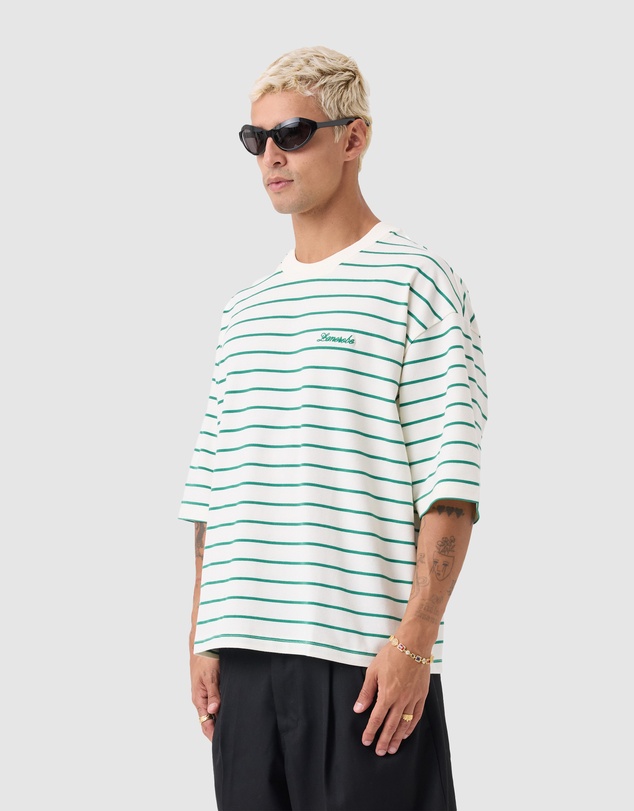 Zanerobe - Stripe Crop Flow Tee Vintage White/Forest