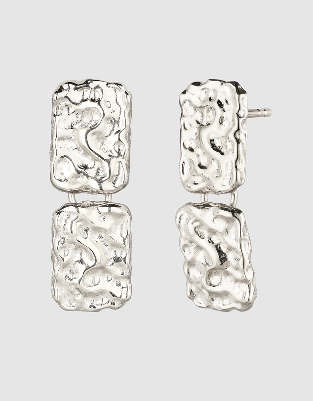 Elli Jewelry - Hammered Rectangle Drop Stud Earrings in 925 Silver