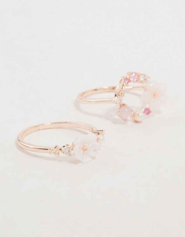 Lovisa - Rose Gold Flower & Circle Cubic Zirconia Rings 2-Pack