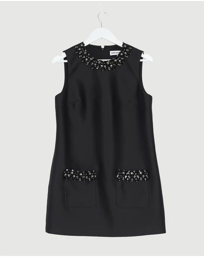 Revibe - Repaired Self Portrait Taffeta Embellished Trim Mini Dress - AU 10