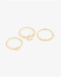 Lovisa - Gold Plated Cubic Zirconia Elegant Pear Stacking Rings 3-Pack