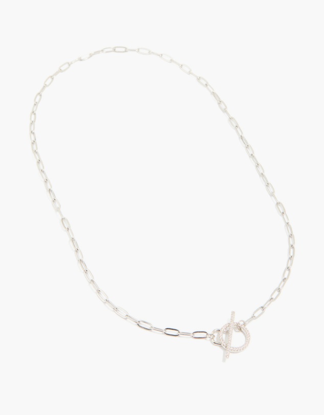 Lovisa - Waterproof Stainless Steel Cubic Zirconia T-Bar Necklace