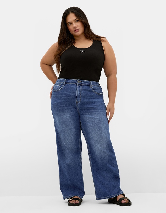 City Chic - Plus size Harley Fit Lora Wide Leg Jean - mid wash