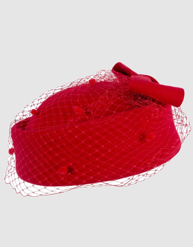 Max Alexander - Felt Red Pillbox Hat With Veil