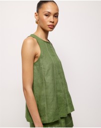 AERE - Contrast Stitch Linen Top