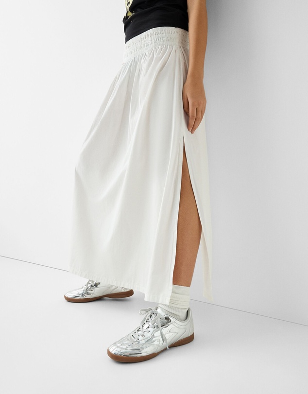 Bershka - Poplin Midi Skirt With Elastic Waistband
