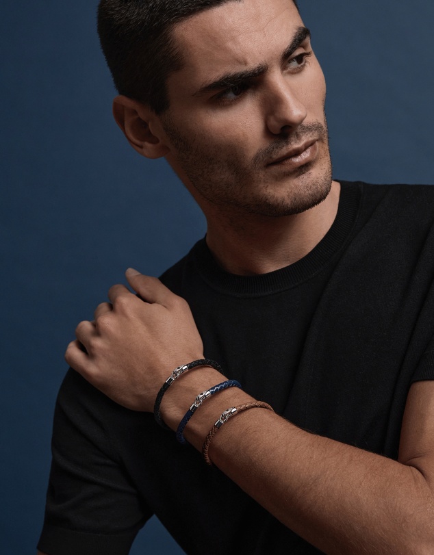 Najo - Mariner Black Leather & Steel Bracelet (21cm)