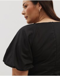 Atmos&Here Curvy - Kelly Linen Blend Puff Sleeve Mini Dress