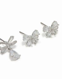Lovisa - Silver Cubic Zirconia Bow Earrings 2-Pack