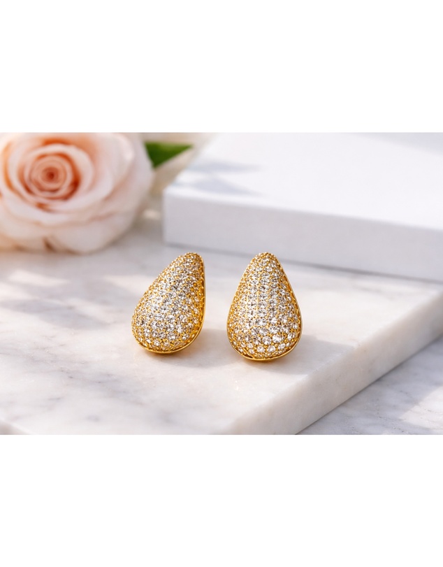 Honey and Beau - Gold Pavé Teardrop Stud Earrings