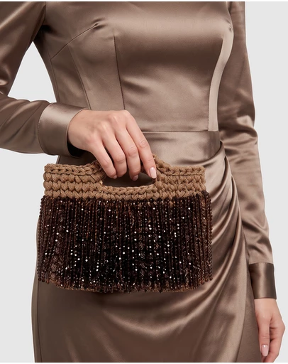 Izoa - Estelle Beaded Fringe Rose Gold Mini Bag