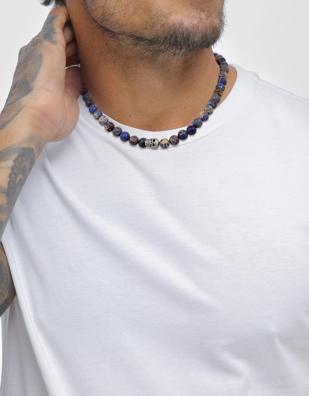 Kuzzoi - ICONIC EXCLUSIVE - Necklace Male Skull Blue Agate 925 Sterling Silver